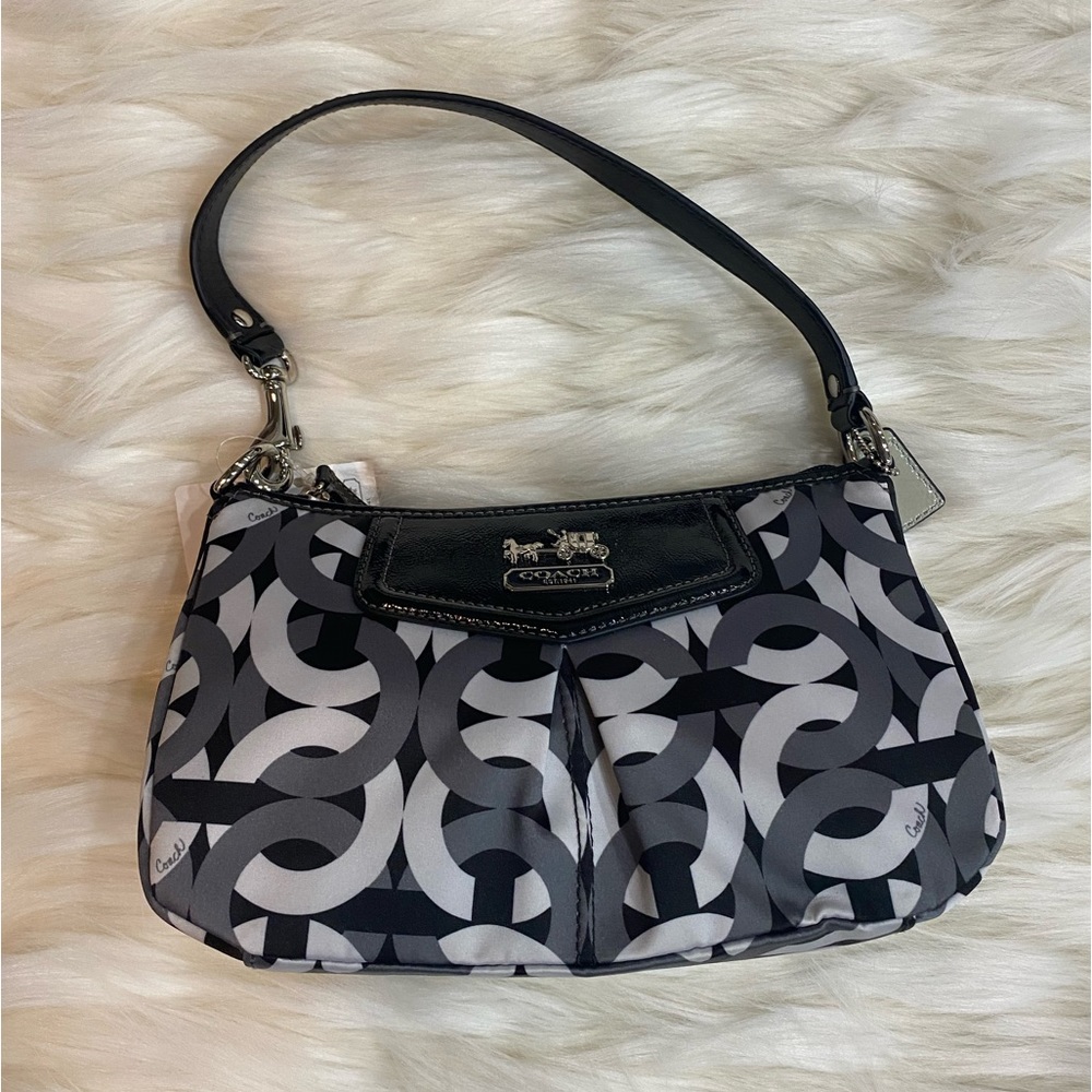 NWT-Coach 43315 Mini Madison Chainlink Art Satin Leather Strap Handbag Purse.